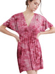 WDR2386 Women's Airy Short Sleeve Kimono Style Deep V Neck Tie dye Dress