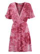 WDR2386 Women's Airy Short Sleeve Kimono Style Deep V Neck Tie dye Dress