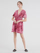 WDR2386 Women's Airy Short Sleeve Kimono Style Deep V Neck Tie dye Dress