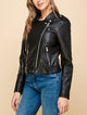 WJC1849  Women's Asymmetrical Faux Leather Belted Moto Jacket