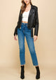 WJC1849  Women's Asymmetrical Faux Leather Belted Moto Jacket
