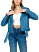 WJC1849  Women's Asymmetrical Faux Leather Belted Moto Jacket
