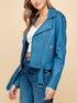 WJC1849  Women's Asymmetrical Faux Leather Belted Moto Jacket