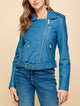 WJC1849  Women's Asymmetrical Faux Leather Belted Moto Jacket