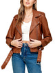 WJC1849  Women's Asymmetrical Faux Leather Belted Moto Jacket