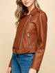 WJC1849  Women's Asymmetrical Faux Leather Belted Moto Jacket