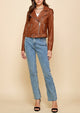 WJC1849  Women's Asymmetrical Faux Leather Belted Moto Jacket