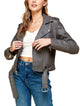 WJC1849  Women's Asymmetrical Faux Leather Belted Moto Jacket