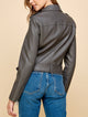 WJC1849  Women's Asymmetrical Faux Leather Belted Moto Jacket