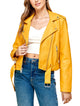WJC1849  Women's Asymmetrical Faux Leather Belted Moto Jacket