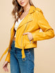 WJC1849  Women's Asymmetrical Faux Leather Belted Moto Jacket