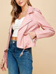 WJC1849  Women's Asymmetrical Faux Leather Belted Moto Jacket