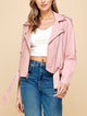 WJC1849  Women's Asymmetrical Faux Leather Belted Moto Jacket