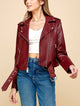 WJC1849  Women's Asymmetrical Faux Leather Belted Moto Jacket