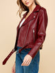 WJC1849  Women's Asymmetrical Faux Leather Belted Moto Jacket