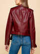 WJC1849  Women's Asymmetrical Faux Leather Belted Moto Jacket