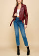 WJC1849  Women's Asymmetrical Faux Leather Belted Moto Jacket