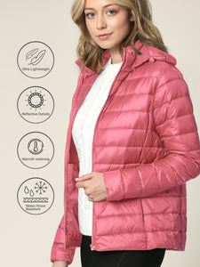 WJC2144 Women's Ultra Light Weight Packable Down Jacket with Removable Hoodie