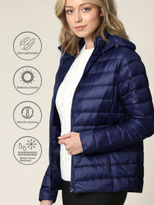WJC2144 Women's Ultra Light Weight Packable Down Jacket with Removable Hoodie