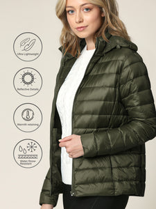 WJC2144 Women's Ultra Light Weight Packable Down Jacket with Removable Hoodie