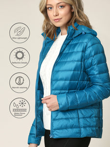 WJC2144 Women's Ultra Light Weight Packable Down Jacket with Removable Hoodie