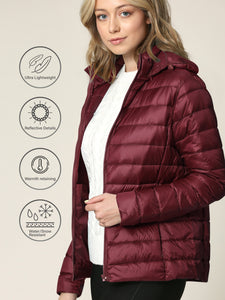 WJC2144 Women's Ultra Light Weight Packable Down Jacket with Removable Hoodie