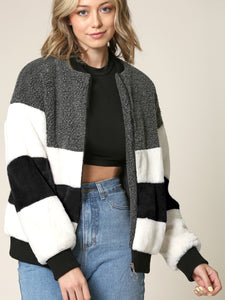WJC2154 Women's Soft Long Sleeve Zip-up Faux Minx Fur Fleece Winter Jacket