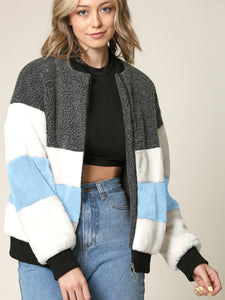 WJC2154 Women's Soft Long Sleeve Zip-up Faux Minx Fur Fleece Winter Jacket