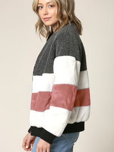 WJC2154 Women's Soft Long Sleeve Zip-up Faux Minx Fur Fleece Winter Jacket