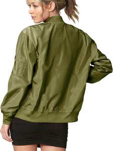 WJC2157 Women's Classic Lightweight Jacket Multi Pocket Windbreaker Bomber Jacket
