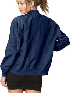 WJC2157 Women's Classic Lightweight Jacket Multi Pocket Windbreaker Bomber Jacket