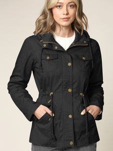 WJC643 Women's Casual Military Safari Anorak Jacket with Hoodie