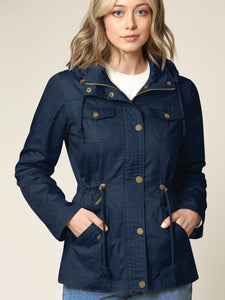 WJC643 Women's Casual Military Safari Anorak Jacket with Hoodie