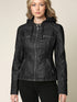 WJC663 Women's Removable Hooded Faux Leather Moto Biker Jacket