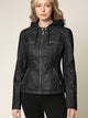 WJC663 Women's Removable Hooded Faux Leather Moto Biker Jacket