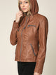 WJC663 Women's Removable Hooded Faux Leather Moto Biker Jacket