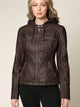 WJC663 Women's Removable Hooded Faux Leather Moto Biker Jacket