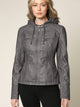 WJC663 Women's Removable Hooded Faux Leather Moto Biker Jacket