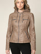 WJC663 Women's Removable Hooded Faux Leather Moto Biker Jacket