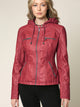 WJC663 Women's Removable Hooded Faux Leather Moto Biker Jacket