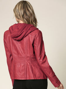 WJC663 Women's Removable Hooded Faux Leather Moto Biker Jacket