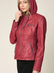 WJC663 Women's Removable Hooded Faux Leather Moto Biker Jacket