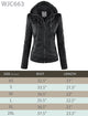 WJC663 Women's Removable Hooded Faux Leather Moto Biker Jacket