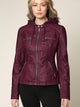 WJC663 Women's Removable Hooded Faux Leather Moto Biker Jacket