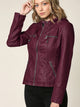 WJC663 Women's Removable Hooded Faux Leather Moto Biker Jacket