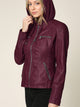 WJC663 Women's Removable Hooded Faux Leather Moto Biker Jacket