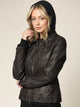 WJC664 Women's Faux Leather Motorcycle Jacket with Hoodie
