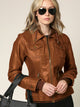 WJC664 Women's Faux Leather Motorcycle Jacket with Hoodie