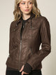 WJC664 Women's Faux Leather Motorcycle Jacket with Hoodie