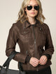 WJC664 Women's Faux Leather Motorcycle Jacket with Hoodie